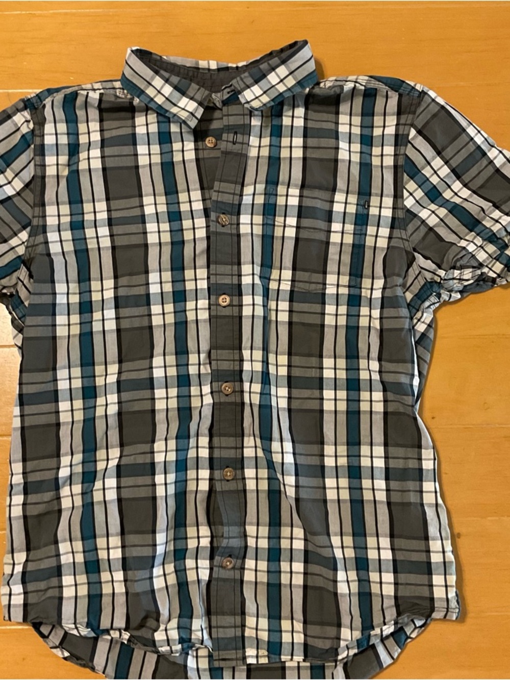 Rusty Short-Sleeve Plaid Button-Down Shirt - Gray, White & Teal